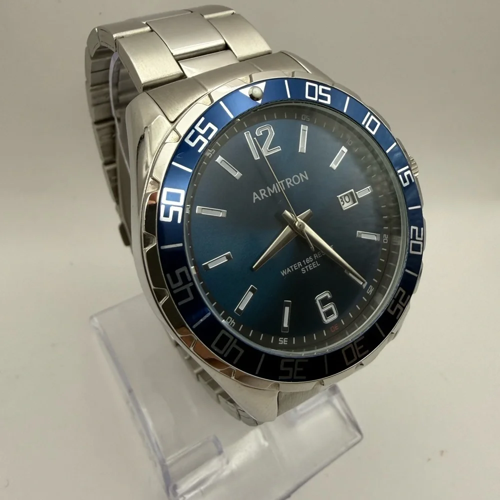 Armitron Blue Face/Bezel Stainless Steel Luminescent Quartz (New Battery)